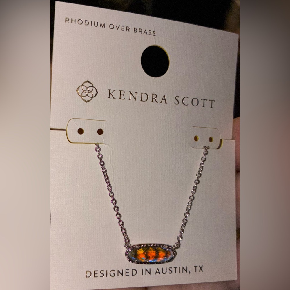 KENDRA SCOTT SET Clear Iridescent Dichroic Glass Rhodium Necklace & Earrings NWT - Picture 9 of 16